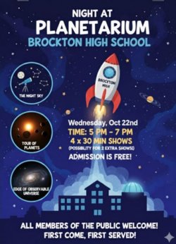 Planetarium flyer with rocket and stars